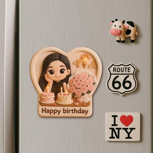 Cute Couple 3D Cartoon Magnet Custom Photo Gift for Him and Her Fun Personalized Fridge Decor