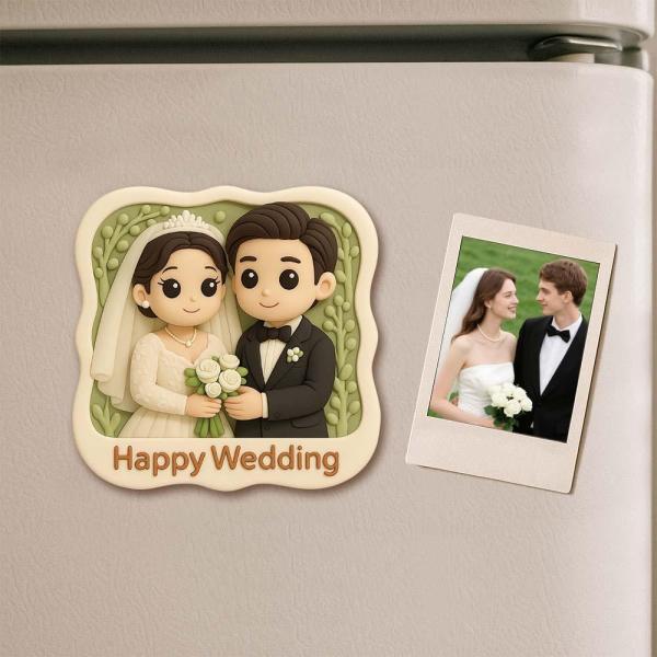 Cute Couple 3D Cartoon Magnet Custom Photo Gift for Him and Her Fun Personalized Fridge Decor