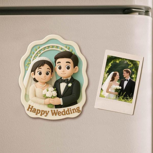 Cute Couple 3D Cartoon Magnet Custom Photo Gift for Him and Her Fun Personalized Fridge Decor