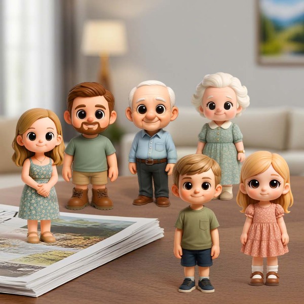 Custom 3D Cartoon Chibi Figure Family Team Character Model Warm Group Gift Collectible Display