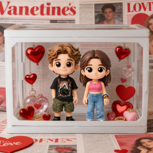 Custom 3D Couple Figure Glass Dollhouse Personalized Scene Display Case Unique Home Decor Anniversary Gift Christmas Style Holiday Gift Idea