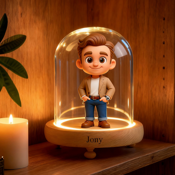 Custom 3D Action Figure Night Lamp from Your Photo Glass Display Dome Personalized Engraved Base Unique Gift for Boyfriend, Girlfriend or Anniversary