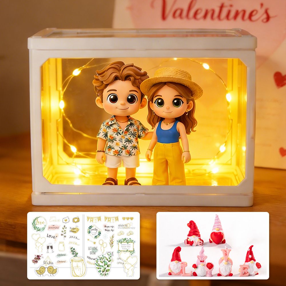 Custom 3D Couple Figure Glass Dollhouse Personalized Scene Display Case Unique Home Decor Anniversary Gift Christmas Style Holiday Gift Idea