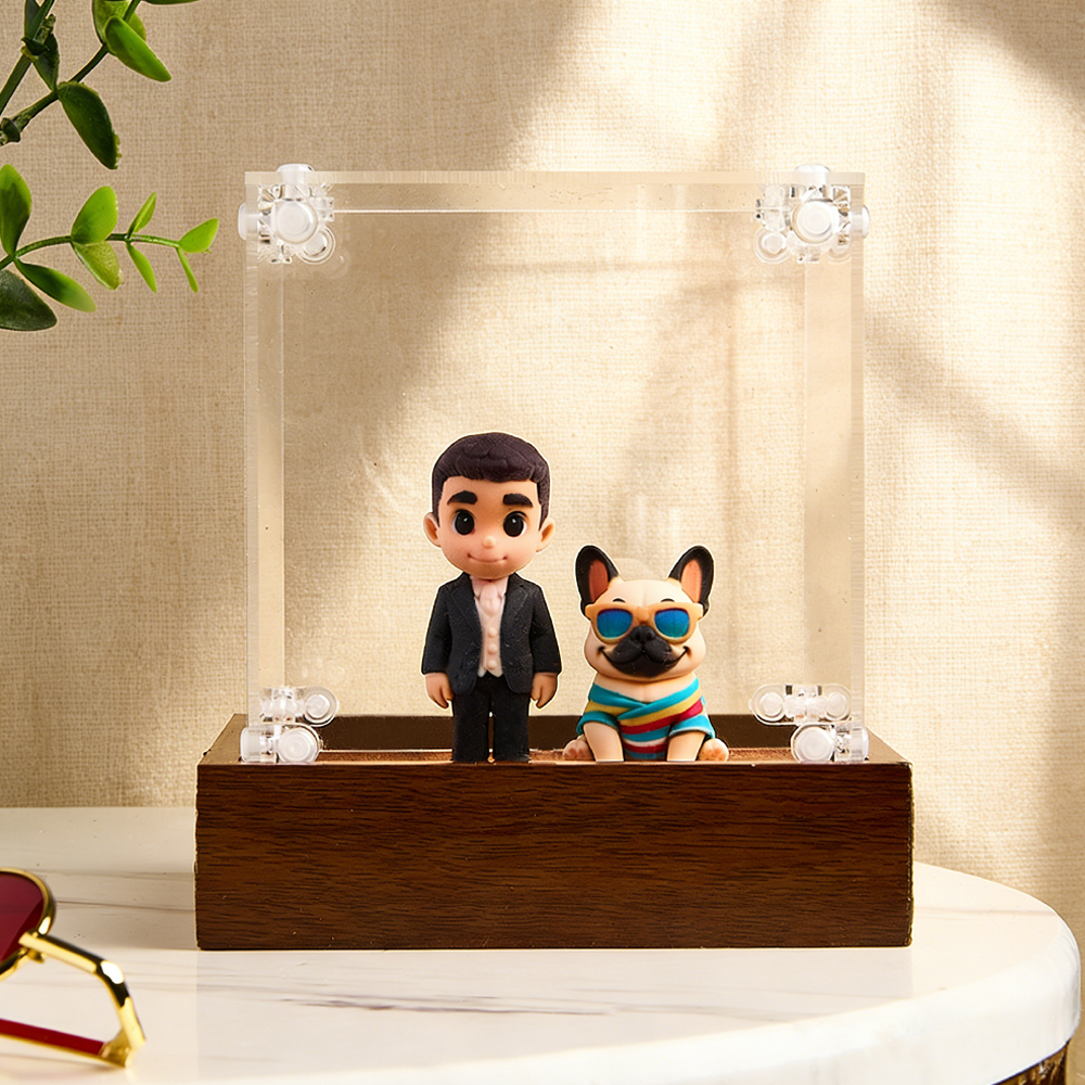 Custom 3D Figurine in Acrylic Display Case with Wooden Base From Your Photo Personalized Romantic Gift for Anniversary Wedding Valentine