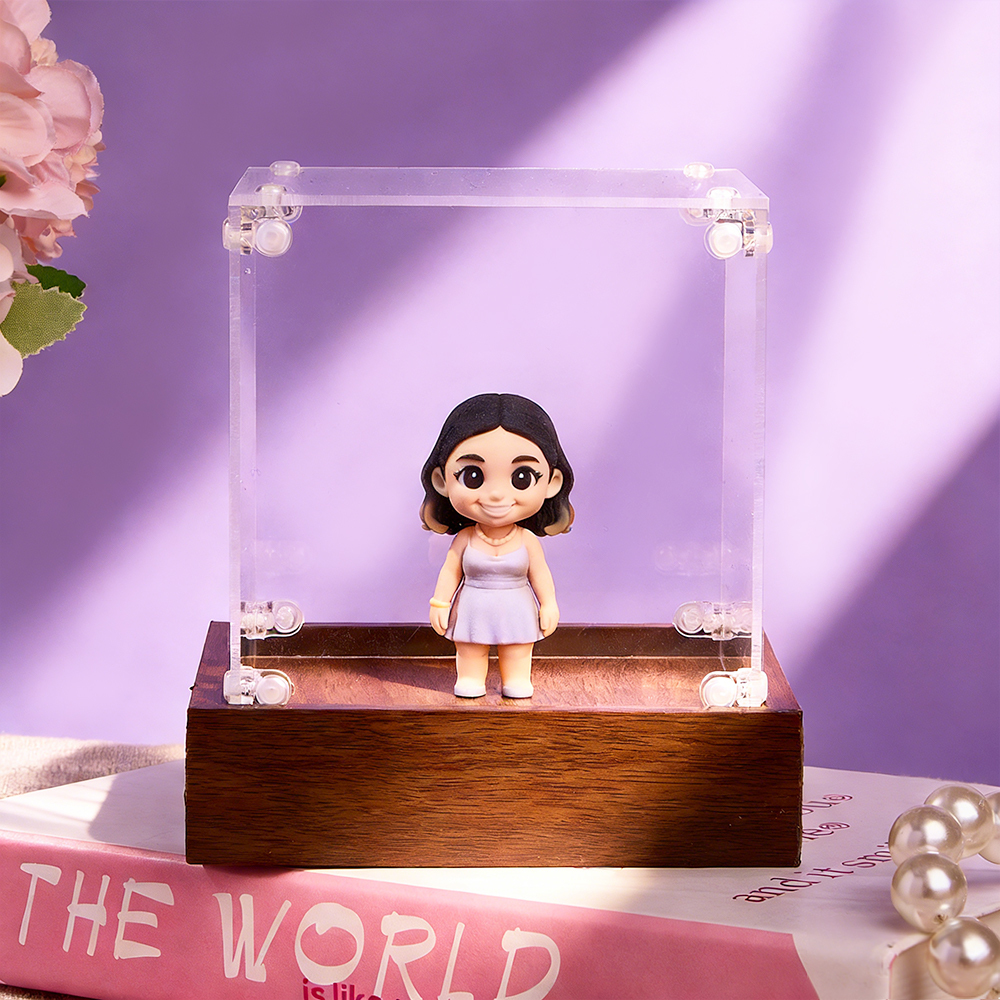 Custom 3D Figurine in Acrylic Display Case with Wooden Base From Your Photo Personalized Romantic Gift for Anniversary Wedding Valentine