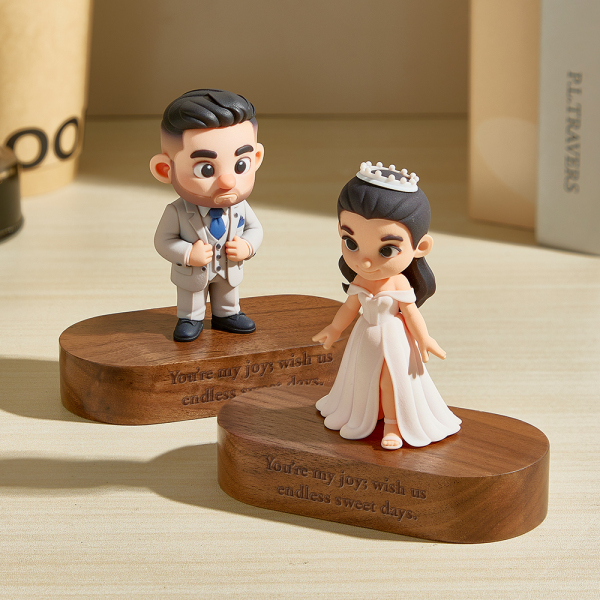Custom 3D Figurine Engraved Wooden Base Personalized Solid Wood Stand for Home Decor & Anniversary Keepsake Gift