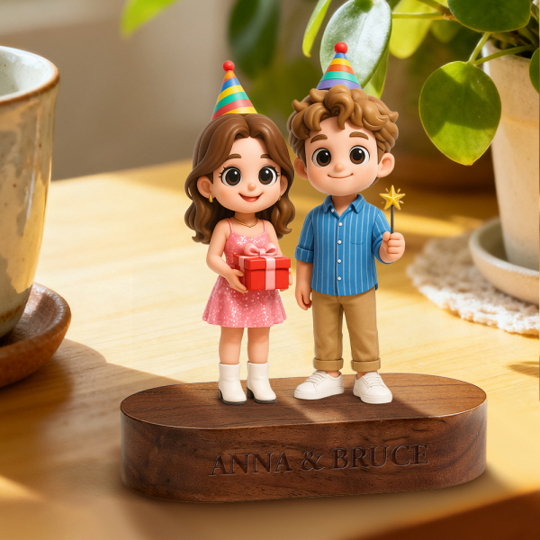 Custom 3D Figurine Engraved Wooden Base Personalized Solid Wood Stand for Home Decor & Anniversary Keepsake Gift