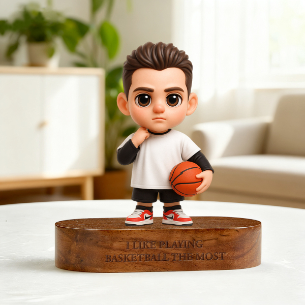 Custom 3D Figurine Engraved Wooden Base Personalized Solid Wood Stand for Home Decor & Anniversary Keepsake Gift