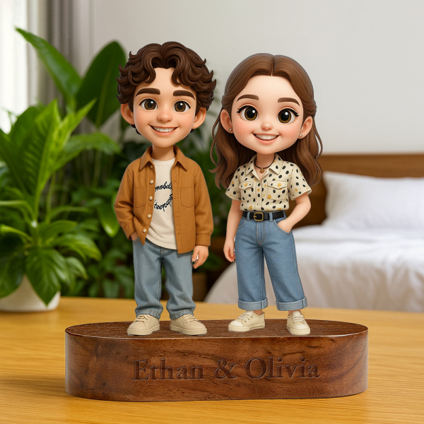 Custom 3D Figurine Engraved Wooden Base Personalized Solid Wood Stand for Home Decor & Anniversary Keepsake Gift