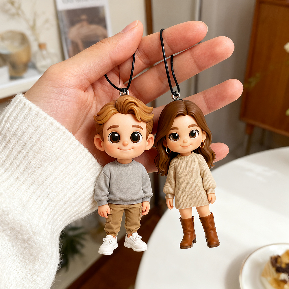 Custom 3D Photo Car Pendant Personalized Mini Character Ornament Handcrafted Car Decoration Gift for Couples Friends Family and Loved Ones