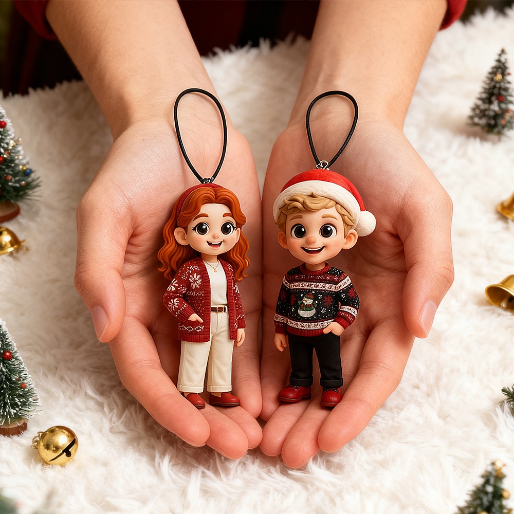 Custom 3D Photo Car Pendant Personalized Mini Character Ornament Handcrafted Car Decoration Gift for Couples Friends Family and Loved Ones