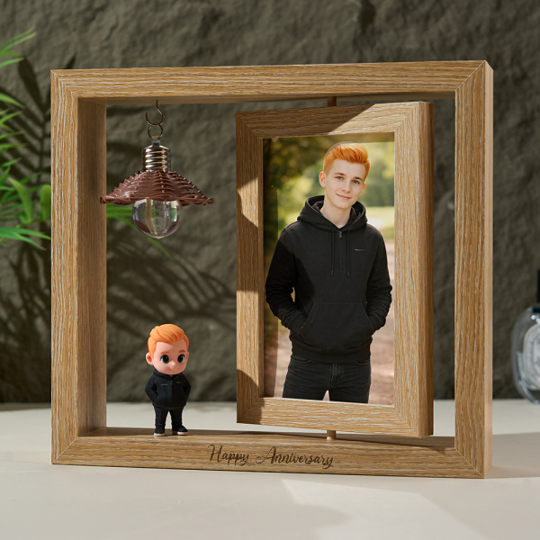 Custom 3D Figure from Your Photo Personalized Couple Rotating Wooden Picture Frame Lighted Display Romantic Anniversary Gift for Couples Valentine Gift
