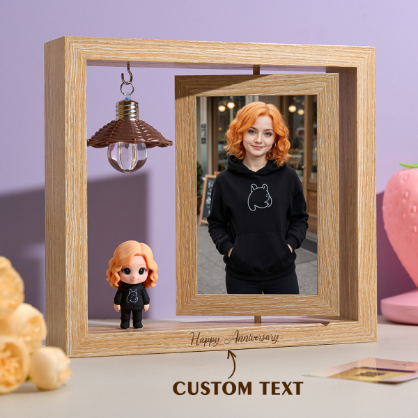Custom 3D Figure from Your Photo Personalized Couple Rotating Wooden Picture Frame Lighted Display Romantic Anniversary Gift for Couples Valentine Gift