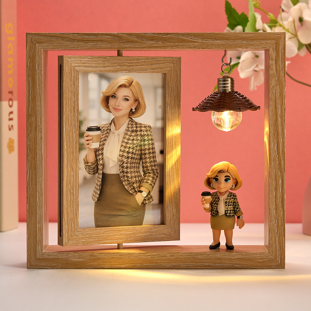 Custom 3D Figure from Your Photo Personalized Couple Rotating Wooden Picture Frame Lighted Display Romantic Anniversary Gift for Couples Valentine Gift