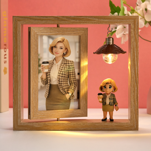 Custom 3D Figure from Your Photo Personalized Couple Rotating Wooden Picture Frame Lighted Display Romantic Anniversary Gift for Couples Valentine Gift