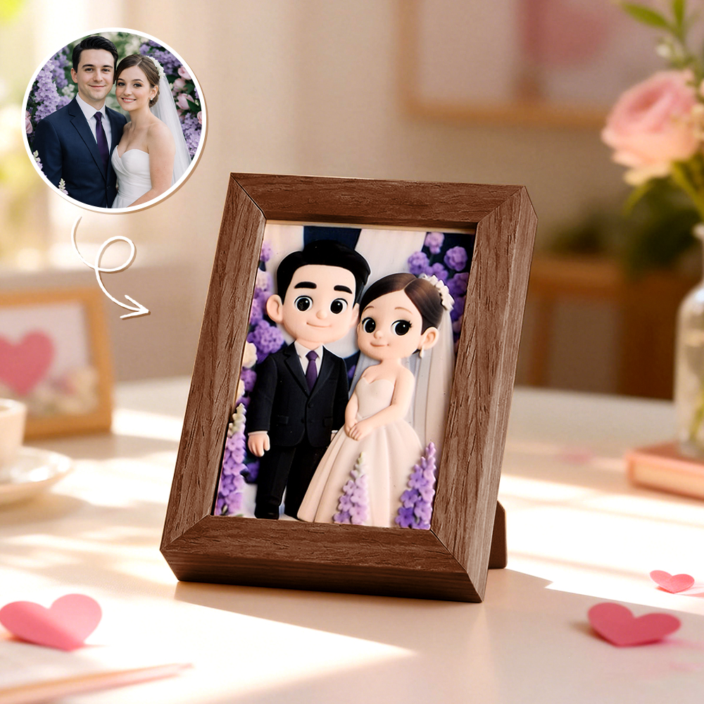 Custom Figurine 3D Printed Relief Photo Frame Sculpted Photo Cartoon Style Personalized Photo Gift for Couples Valentines Day Anniversary Decor