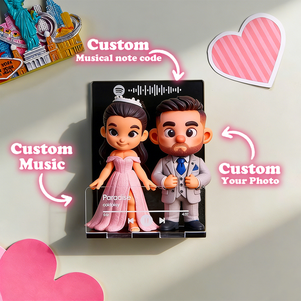 Custom 3D Action Figure from Your Photo Personalized Music Code Fridge Magnet Acrylic Stand with Personalized Music Creative Fridge Magnet Display Unique Gift for Lovers, Boyfriends, Girlfriends