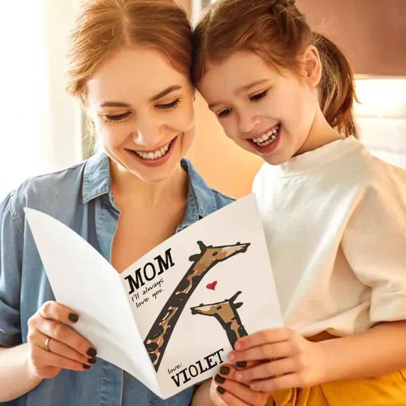 Custom Text Greeting Card For Mother's Day Giraffe Style