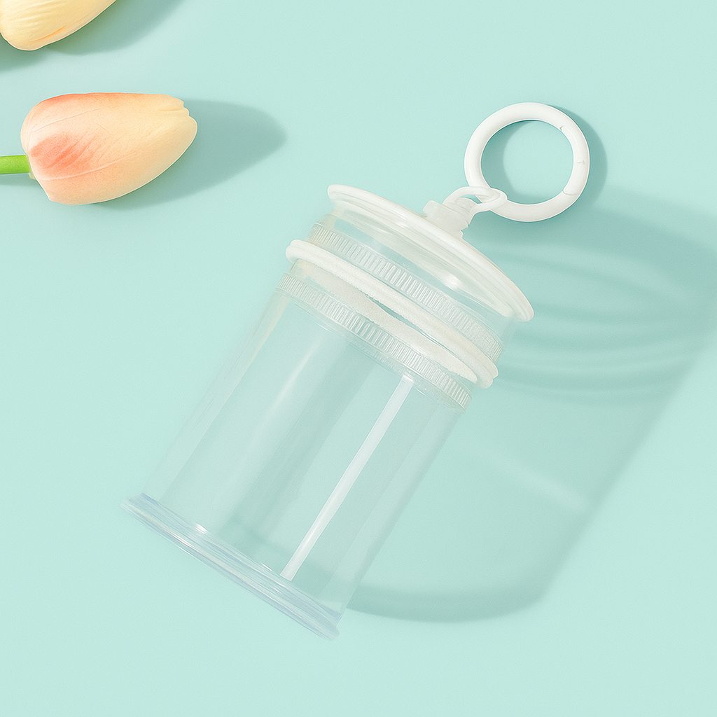 (Fits 6-8cm Figures) White Cylinder Storage Pouch with Carabiner Hook Bag Charm