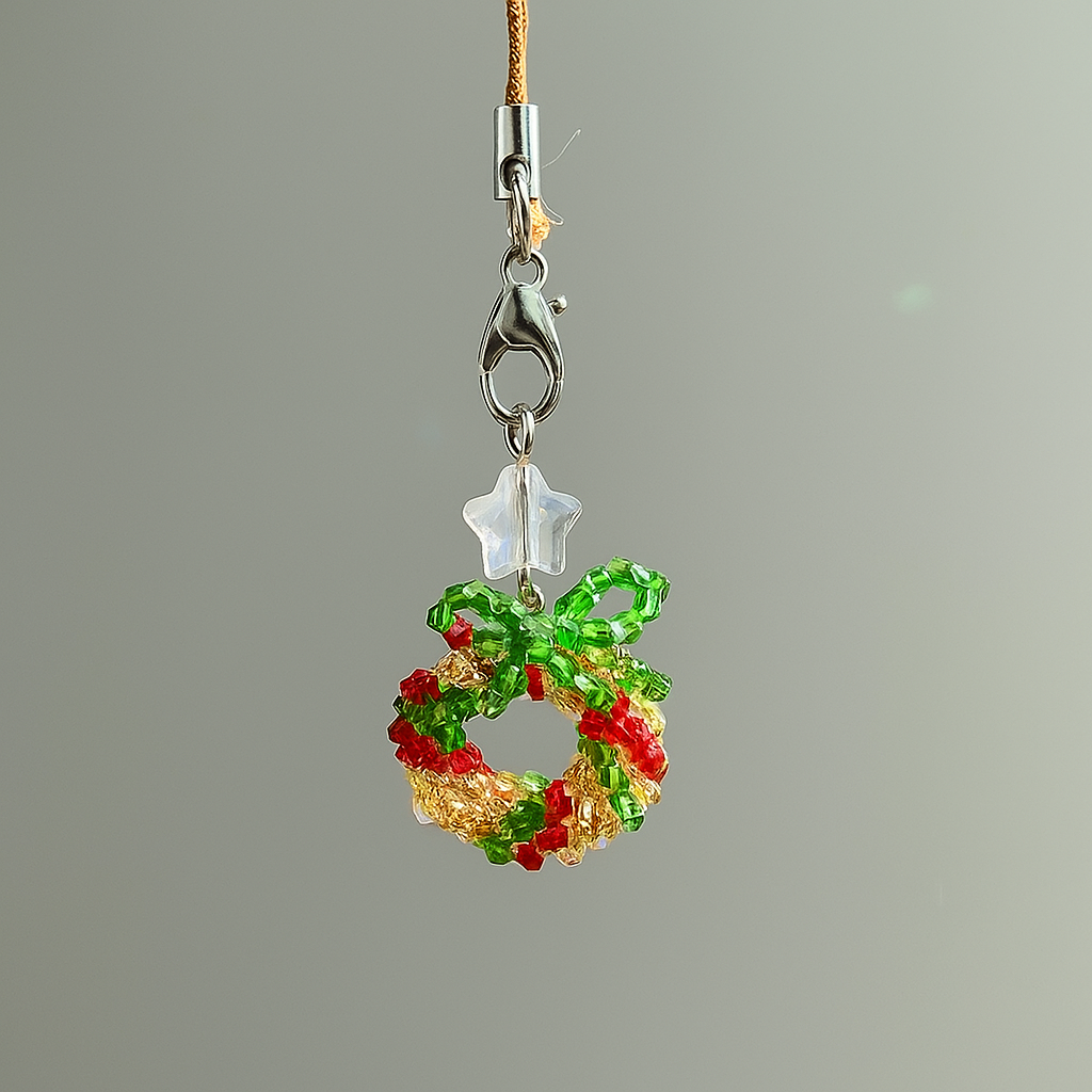 Christmas Wreath Beaded Keychain Crystal Holiday Charm