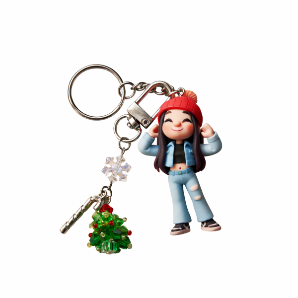 Personalized 3D Keychain from Photo with Crystal Christmas Tree Pendant Custom Cartoon Mini Figure Doll Unique Keyring & Creative Gift with Tree ​​Accessory