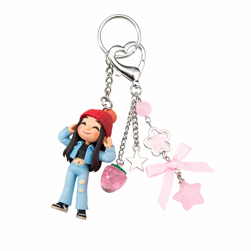 Custom Mini Figure Keychain from Photo Pink Cute Valentine Gift Romantic Gift for Couples