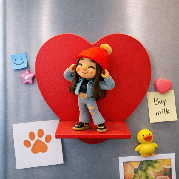 Custom 3D Figure Doll Personalized Fridge Magnet Heart Shaped Display Mini Figure Fridge Decor Romantic Gift For Lovers