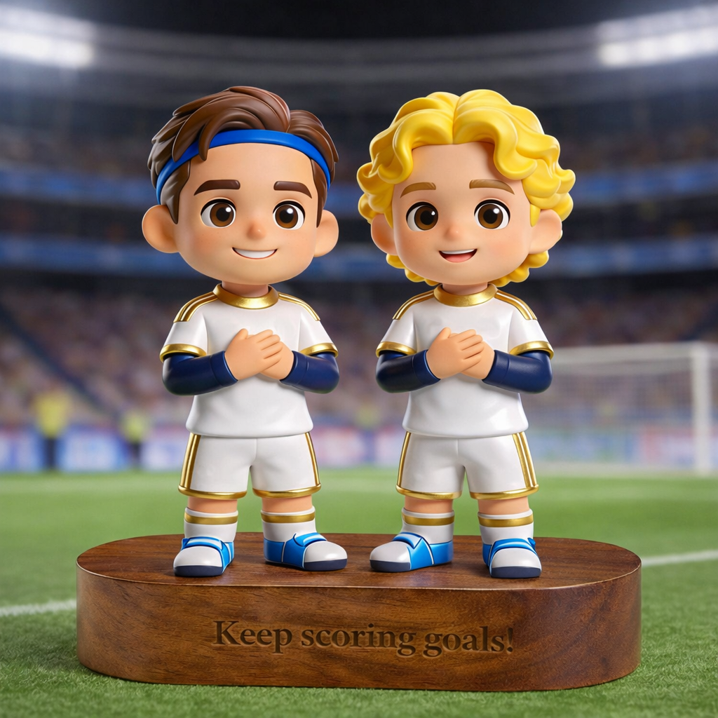 Custom 3D Figurine Engraved Wooden Base Custom Name Personalized Message Solid Wood Stand for World Cup Football Supporter Keepsake Gift