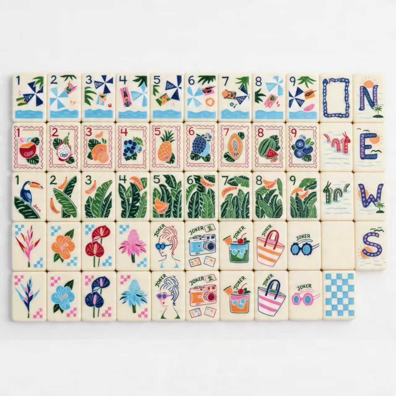 Luxury Travel Mahjong Tiles — 160 Slim Acrylic Tiles with Blue & White Checkered Design