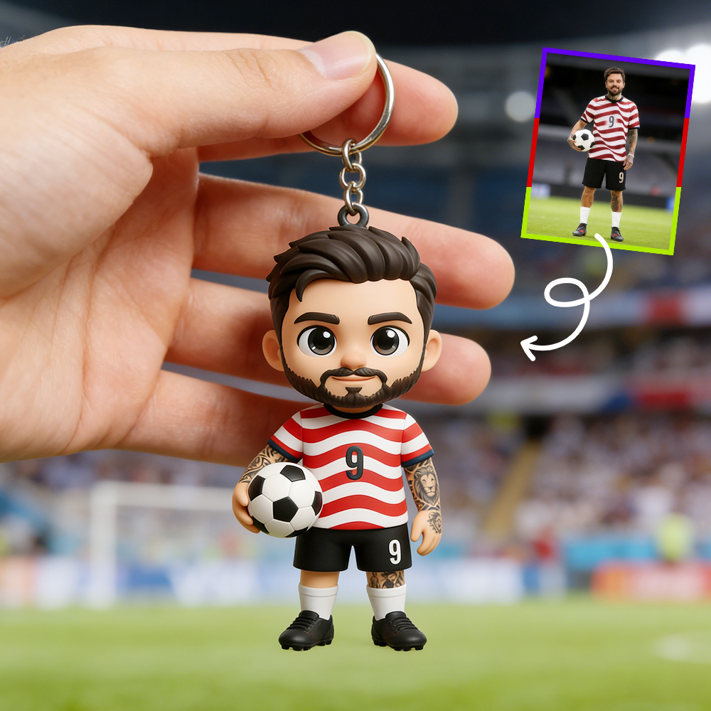 Custom 3D Soccer Fan 3D Keychain Figure from Photo Personalized Mini Figurine Sports Keepsake & Gift Idea