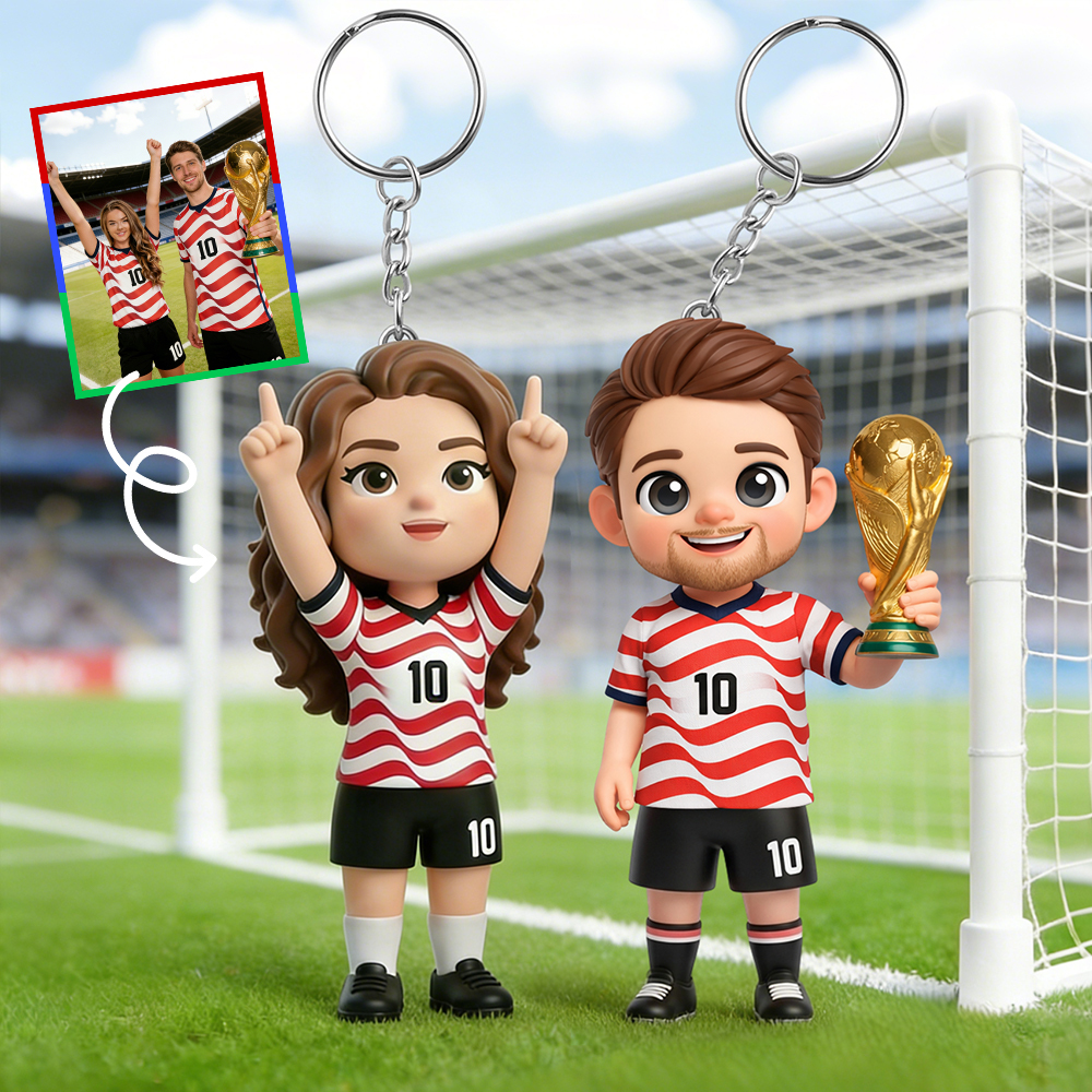 Custom 3D Soccer Fan 3D Keychain Figure from Photo Personalized Mini Figurine Sports Keepsake & Gift Idea