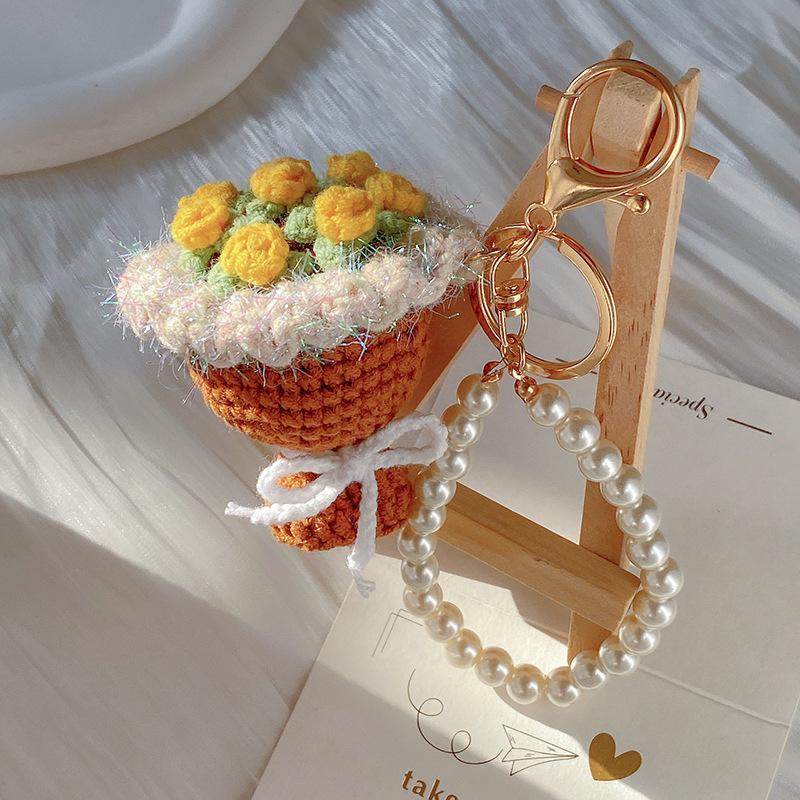 Hand Crocheted Mini Bouquet Keychain Cute Flower Gift for Keys Bag Charm Handmade