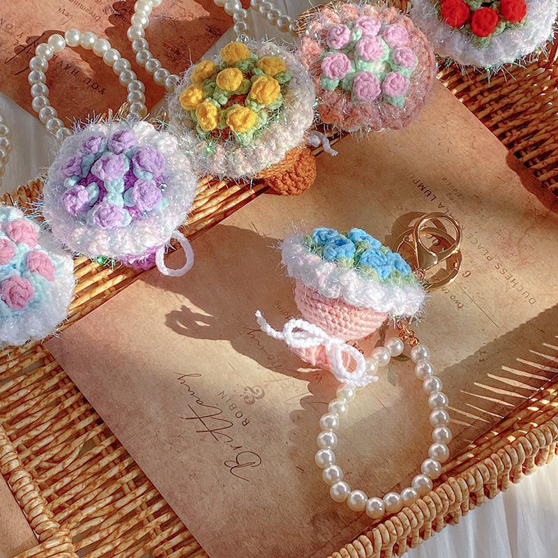 Hand Crocheted Mini Bouquet Keychain Cute Flower Gift for Keys Bag Charm Handmade