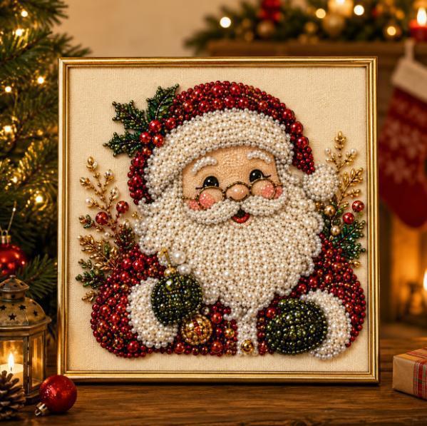 DIY Christmas Pearl Diamond Painting Kit Handmade Holiday Art Craft Set Home Wall Decor Gift