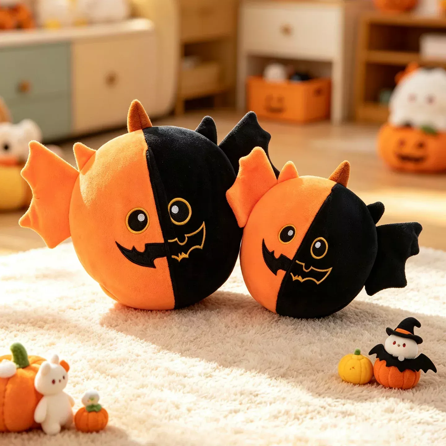 Reversible Plush Toy Witch Ghost Pumpkin Bunny Double-Sided Flip Stuffed Doll Cute Halloween Pillow Gift