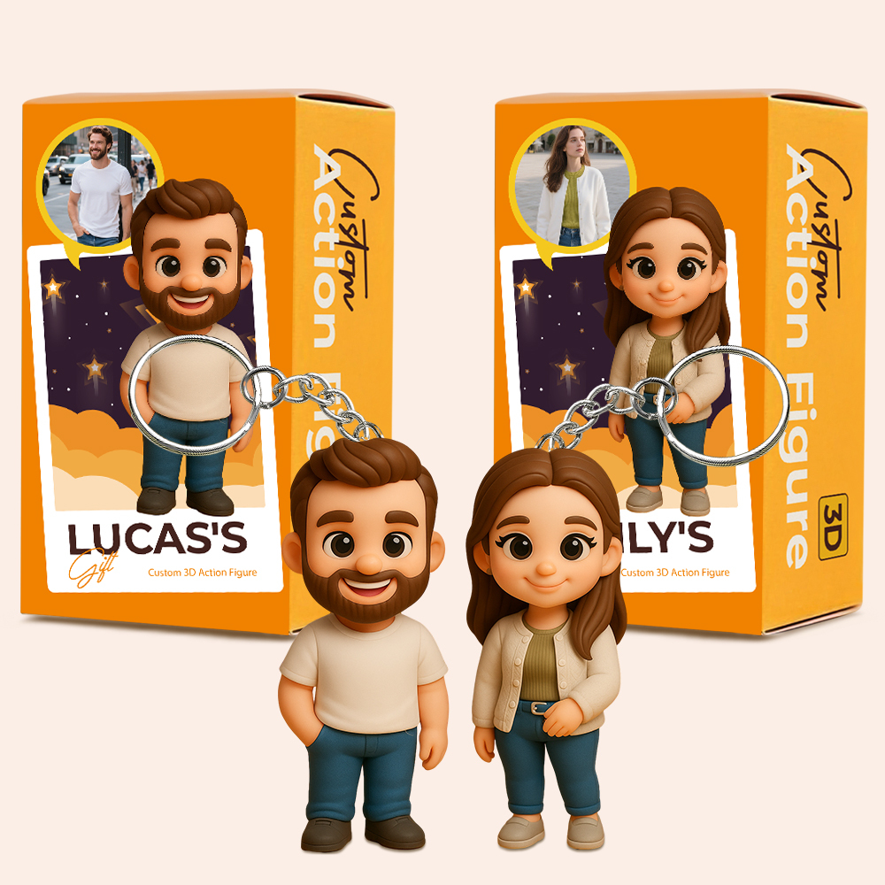 Custom Couple 3D Figurine Keychain Personalized Double Character Gift
