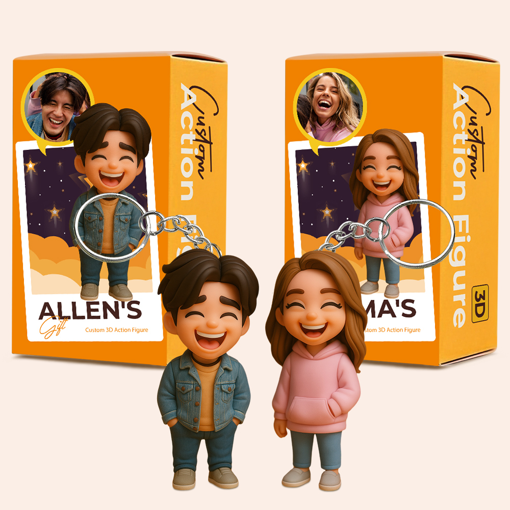 Custom Couple 3D Figurine Keychain Personalized Double Character Gift