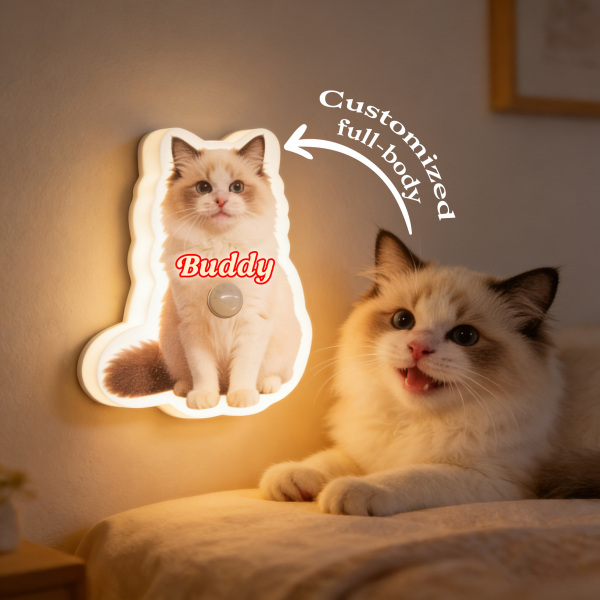 Personalized Cat & Dog Motion Sensor Wall Lamp Custom Pet Photo Night Light for Pet Lover - 
