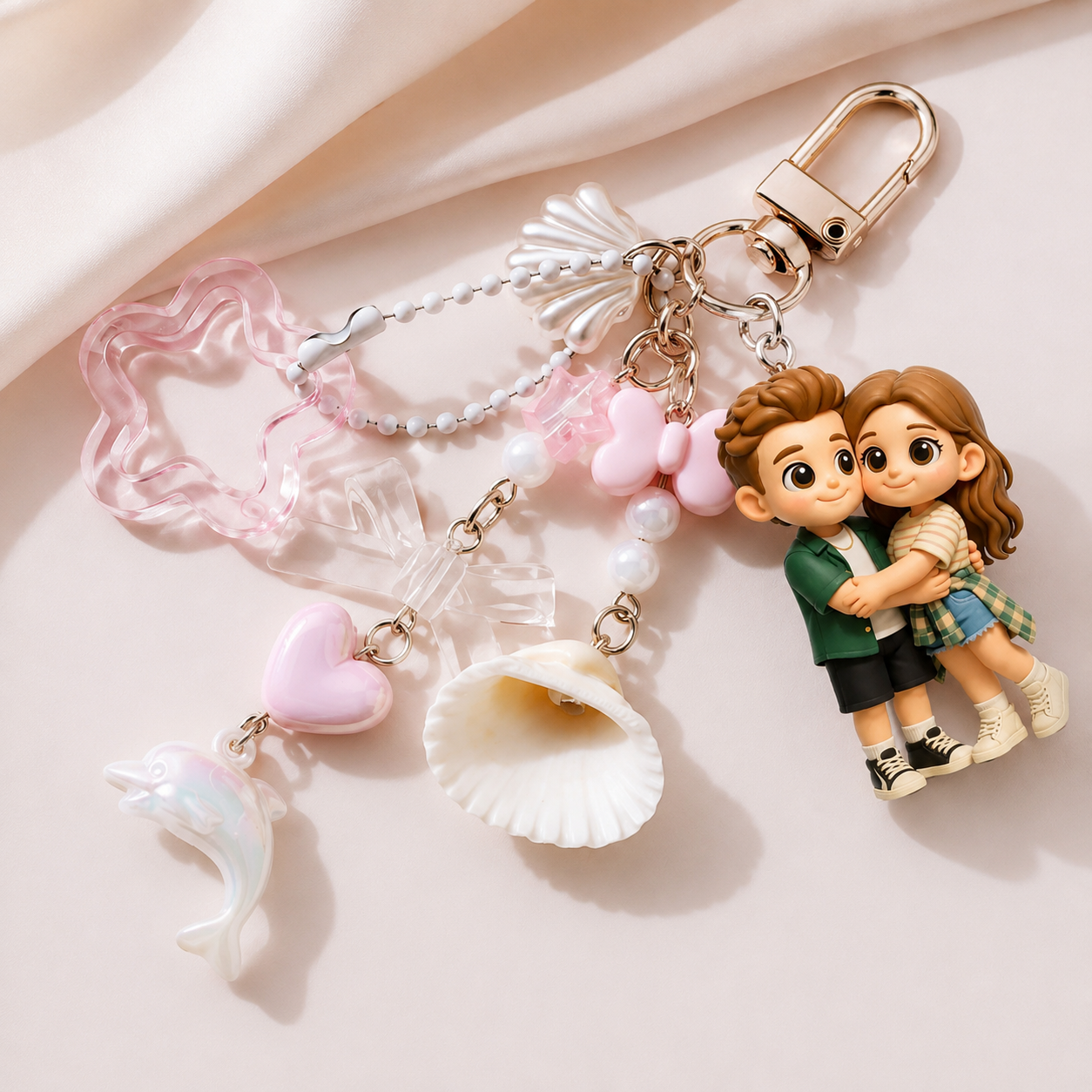 Custom 3D Keychain Figure from Photo with Cute Dolphin Accessory Personalized Perfect Gift for Family Couples & Pets Unique Gift for Couples Birthday Anniversary