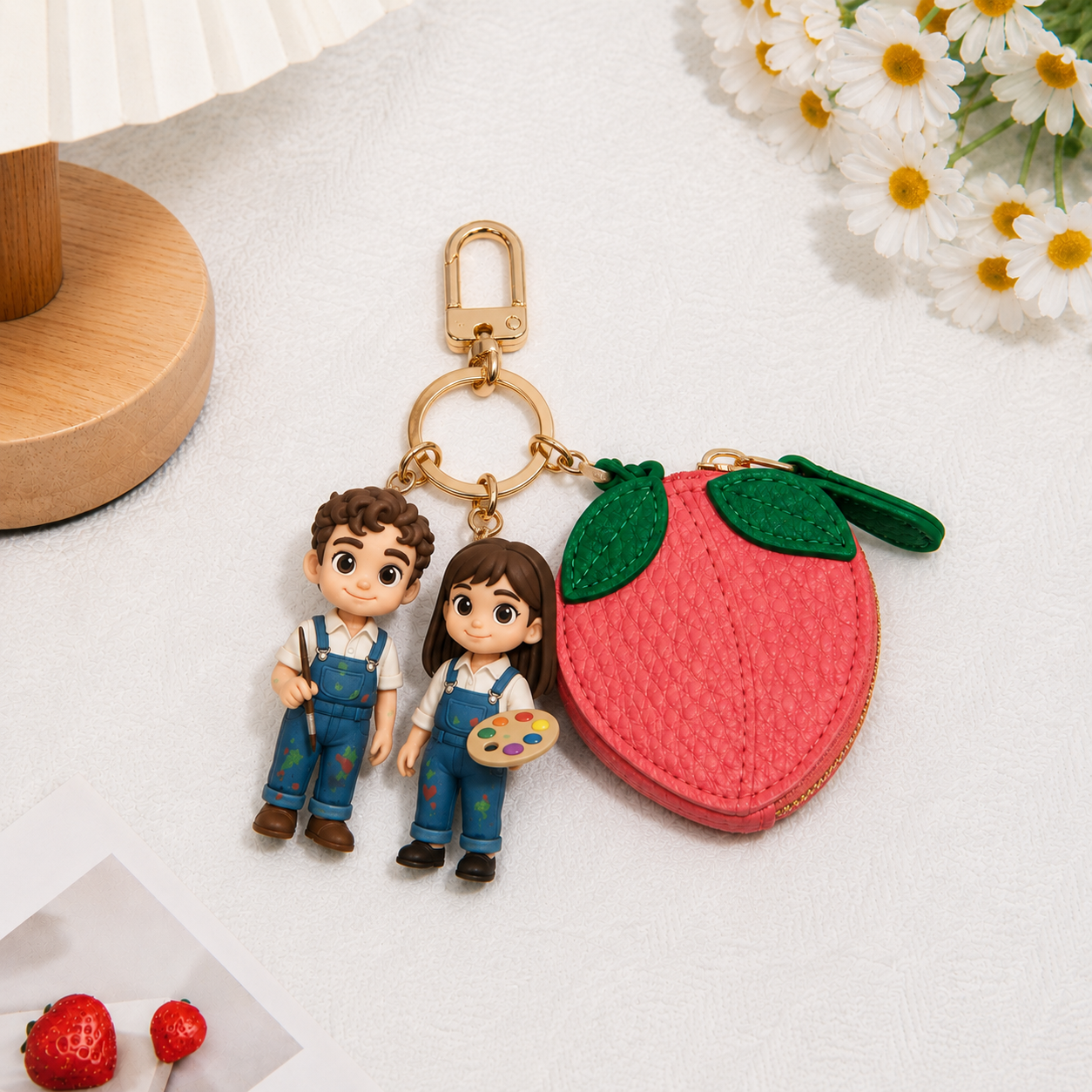 Custom 3D Keychain Figure from Photo with Fruit Purse Charm Personalized 3D Doll Keychain for Lover Unique & Memorable Gift