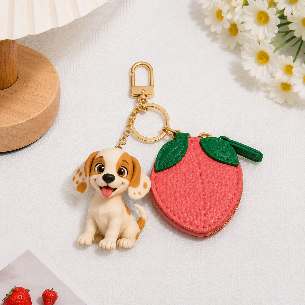 Custom 3D Keychain Figure from Photo with Fruit Purse Charm Personalized 3D Doll Keychain for Lover Unique & Memorable Gift