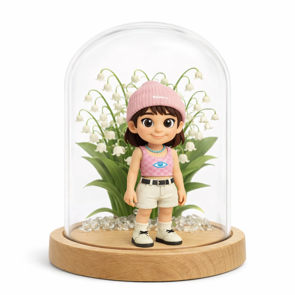Custom 3D Figure Night Light with Lily of the Valley Glass Dome Personalized Photo Gift for Mom Wife Anniversary Bedroom Lamp