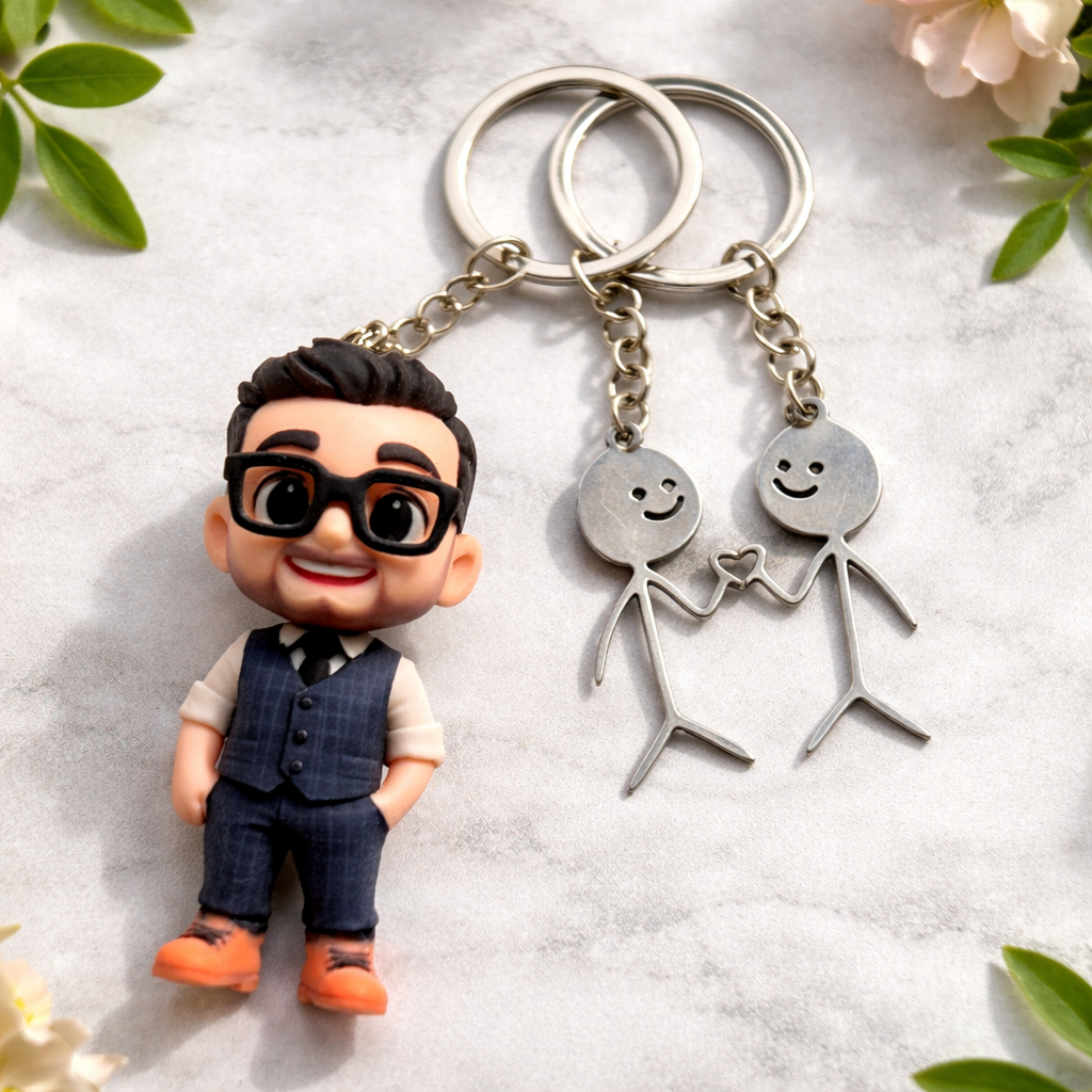 Custom Couple 3D Figurine Keychain Personalized Photo Keychain Set Gift