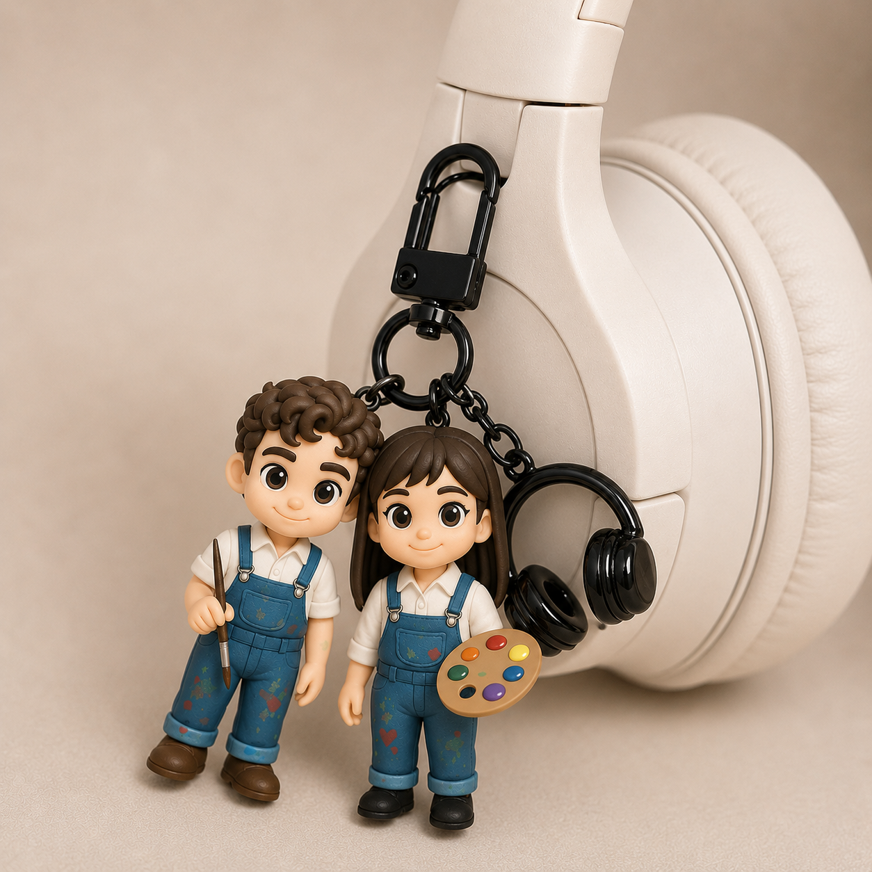 Custom 3D Keychain Figure from Photo with Headphone Charm Combo Set Personalized Unique Gift for Birthday Christmas Anniversary