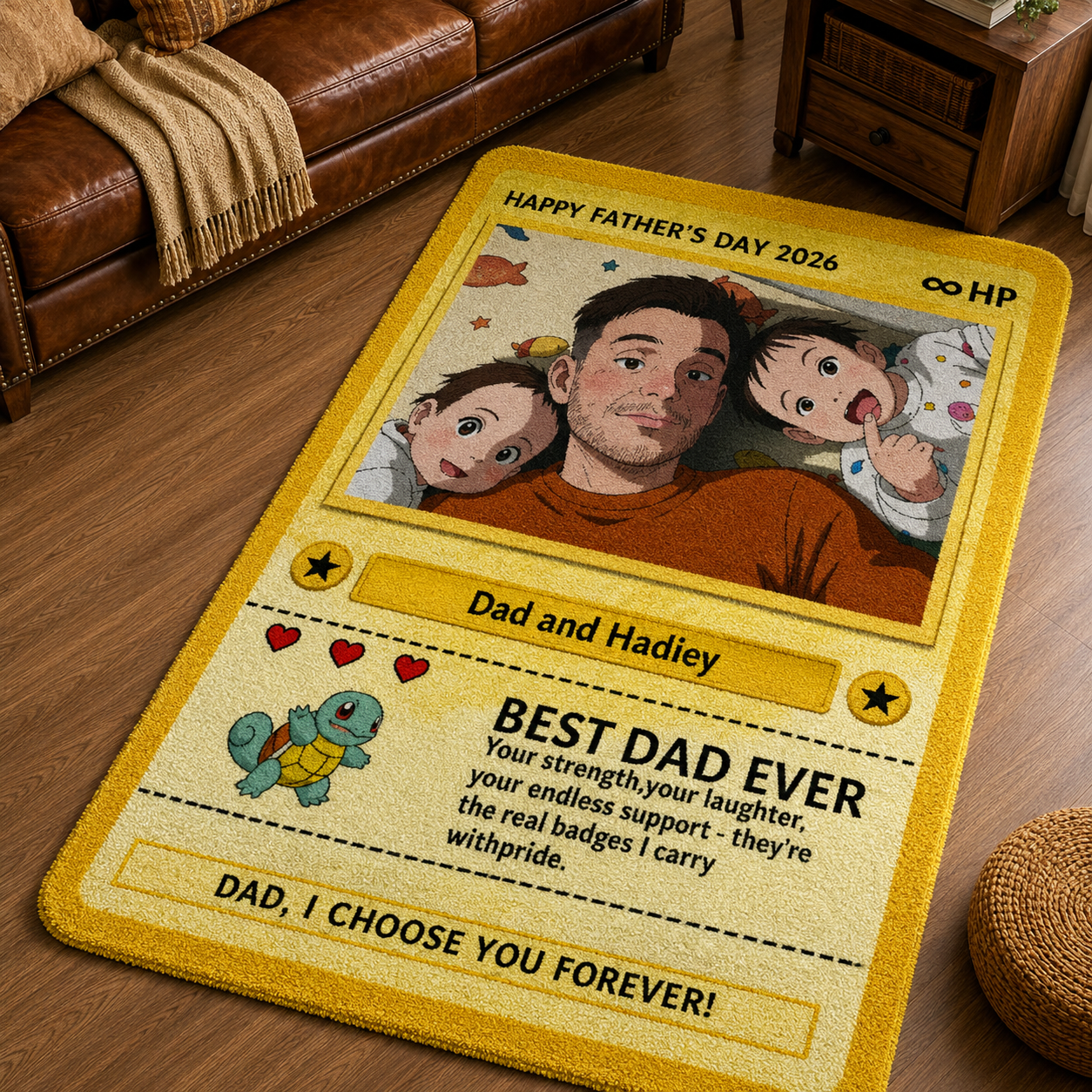 Personalized Father's Day Rug - Custom Dad Trading Card Rug with Photo & Names - "Best Dad Ever" Unique Gift for Dad, Grandpa, Husband - Poke Style Collectible Rug for Father's Day 2026