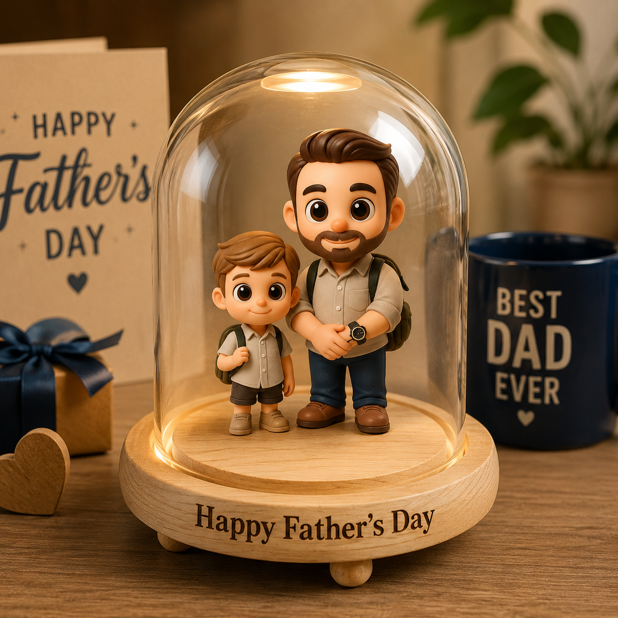Custom 3D Figure Night Light from Photo with Engraved Message Personalized Gift for Father’s Day & Home Decor Perfect Gift for Dad
