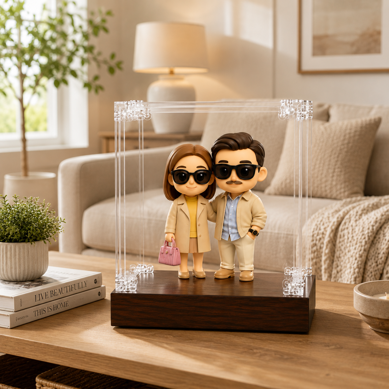 Custom 3D Figure From Photo with Acrylic Wooden Display Case Personalized Unique Gift for Anniversary Wedding Birthday