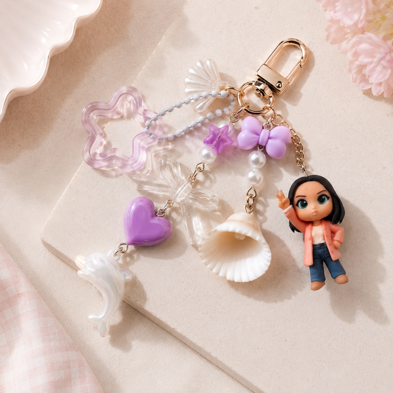 Custom 3D Keychain Figure from Photo with Cute Dolphin Accessory Personalized Perfect Gift for Family Couples & Pets Unique Gift for Couples Birthday Anniversary