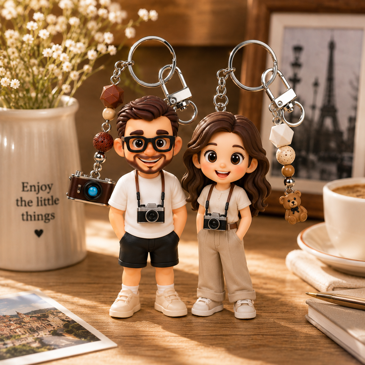 Custom 3D Figure Keychain from Photo with Retro style Pendant Personalized Cartoon Character Unique Gift for Boyfriend Girlfriend Couples
