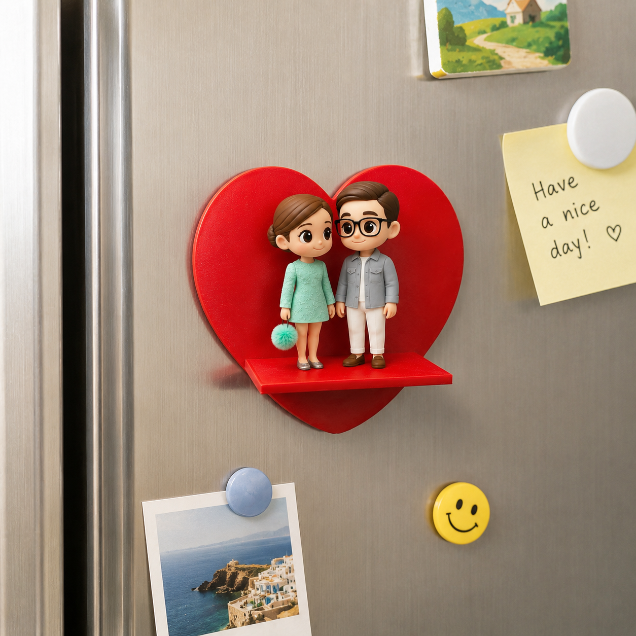 Custom 3D Figure Fridge Magnet from Photo Personalized Mini Doll Heart Shaped Display Romantic Gift For Lovers